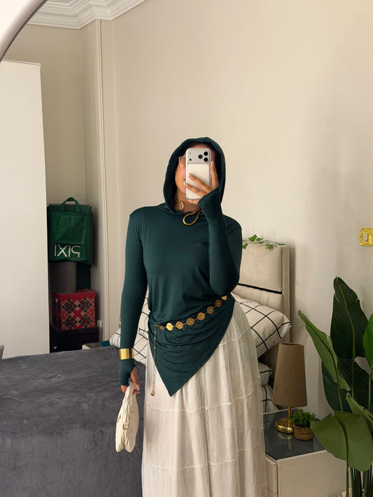Soft Lycra Hooded Top - DARK GREEN