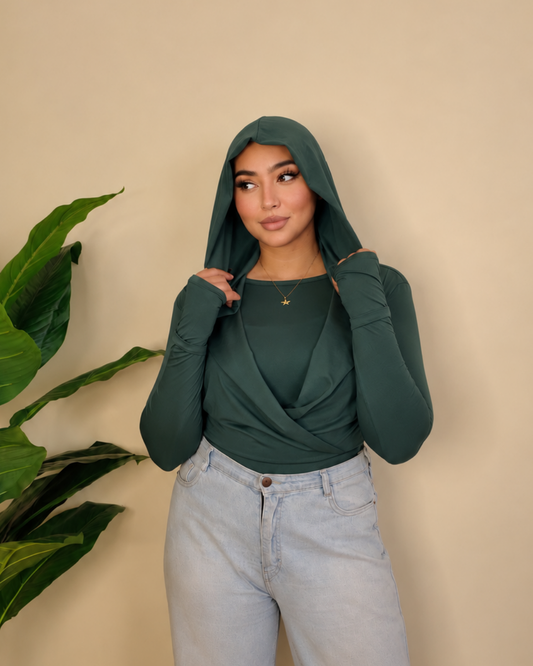 Draped Hooded Top – DARK GREEN