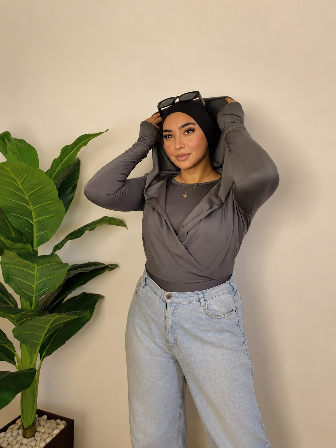 Draped Hooded Top – GRAY