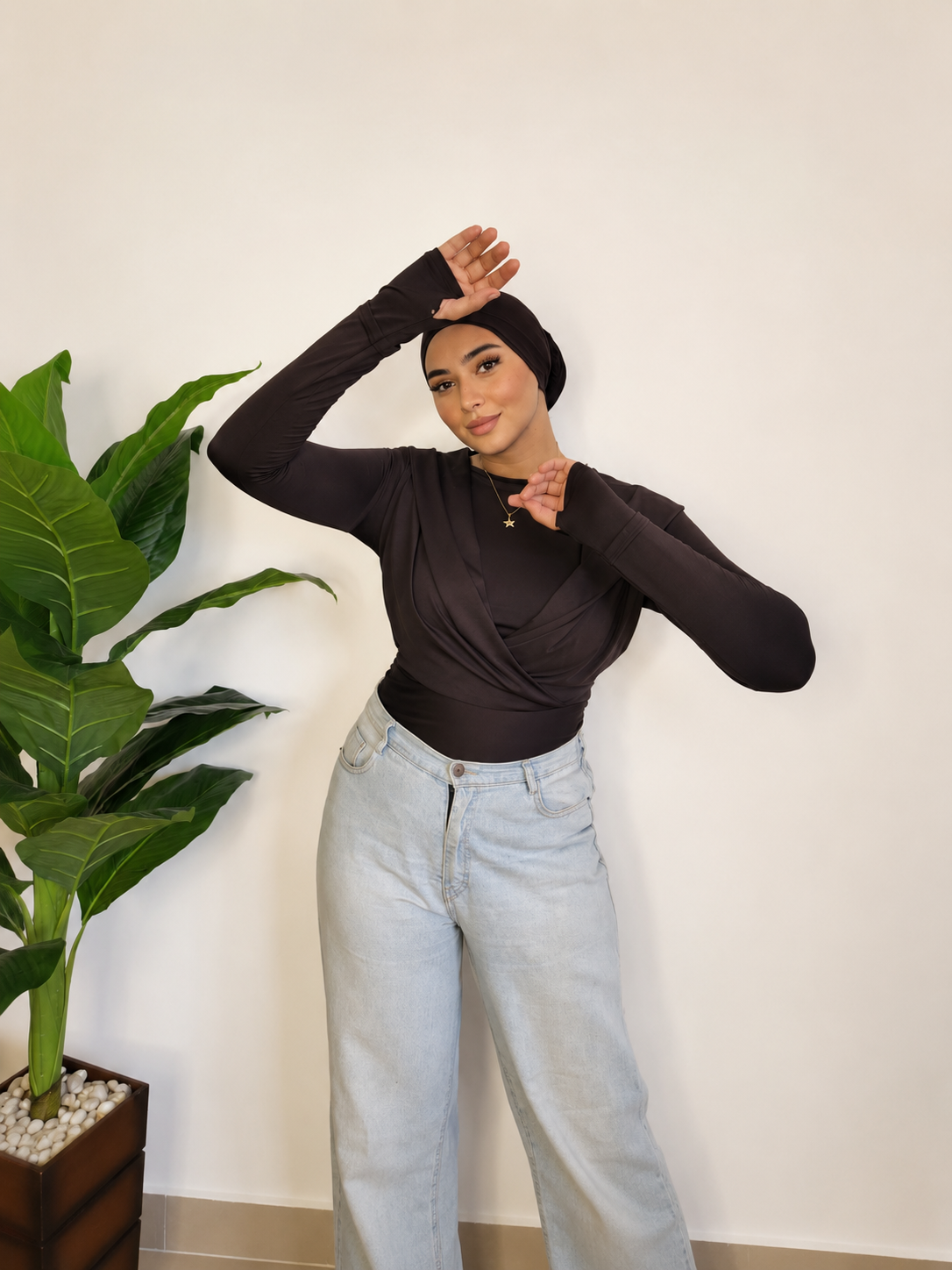 Draped Hooded Top – black