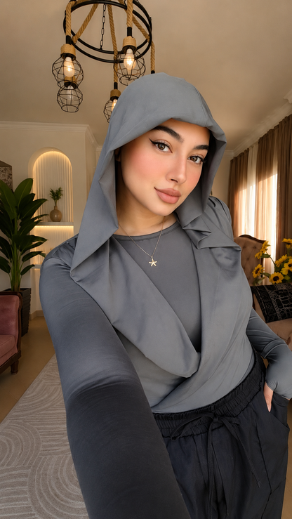 Draped Hooded Top – GRAY