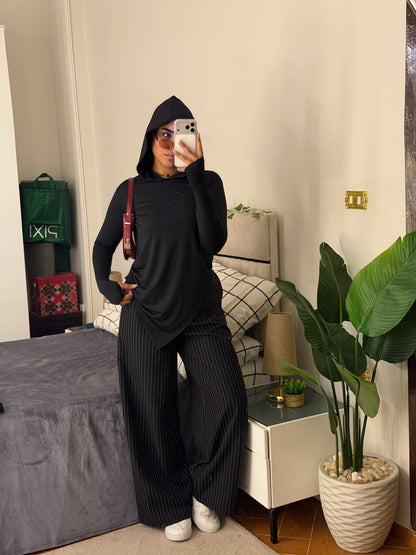Soft Lycra Hooded Top - BLACK