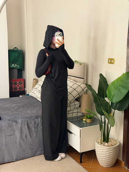 Soft Lycra Hooded Top - BLACK