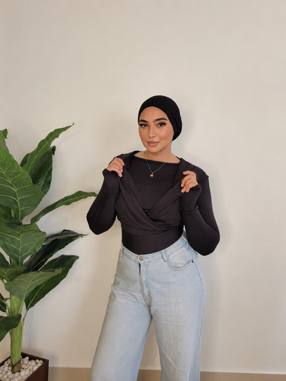 Draped Hooded Top – black