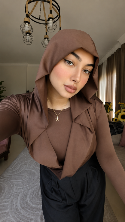 Draped Hooded Top – BROWN