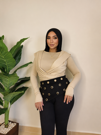 Draped Hooded Top – BIEGE