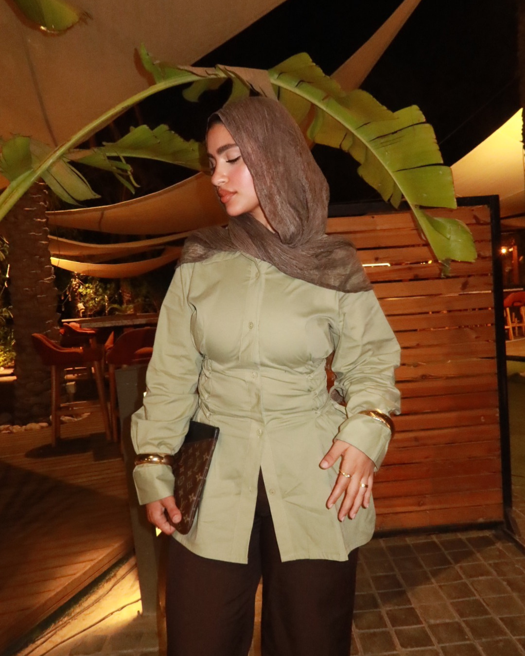 قميص كورسيه بوبلين زيتوني
