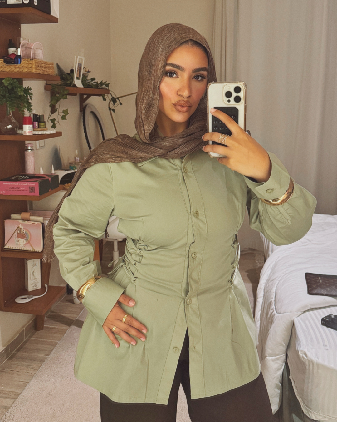قميص كورسيه بوبلين زيتوني