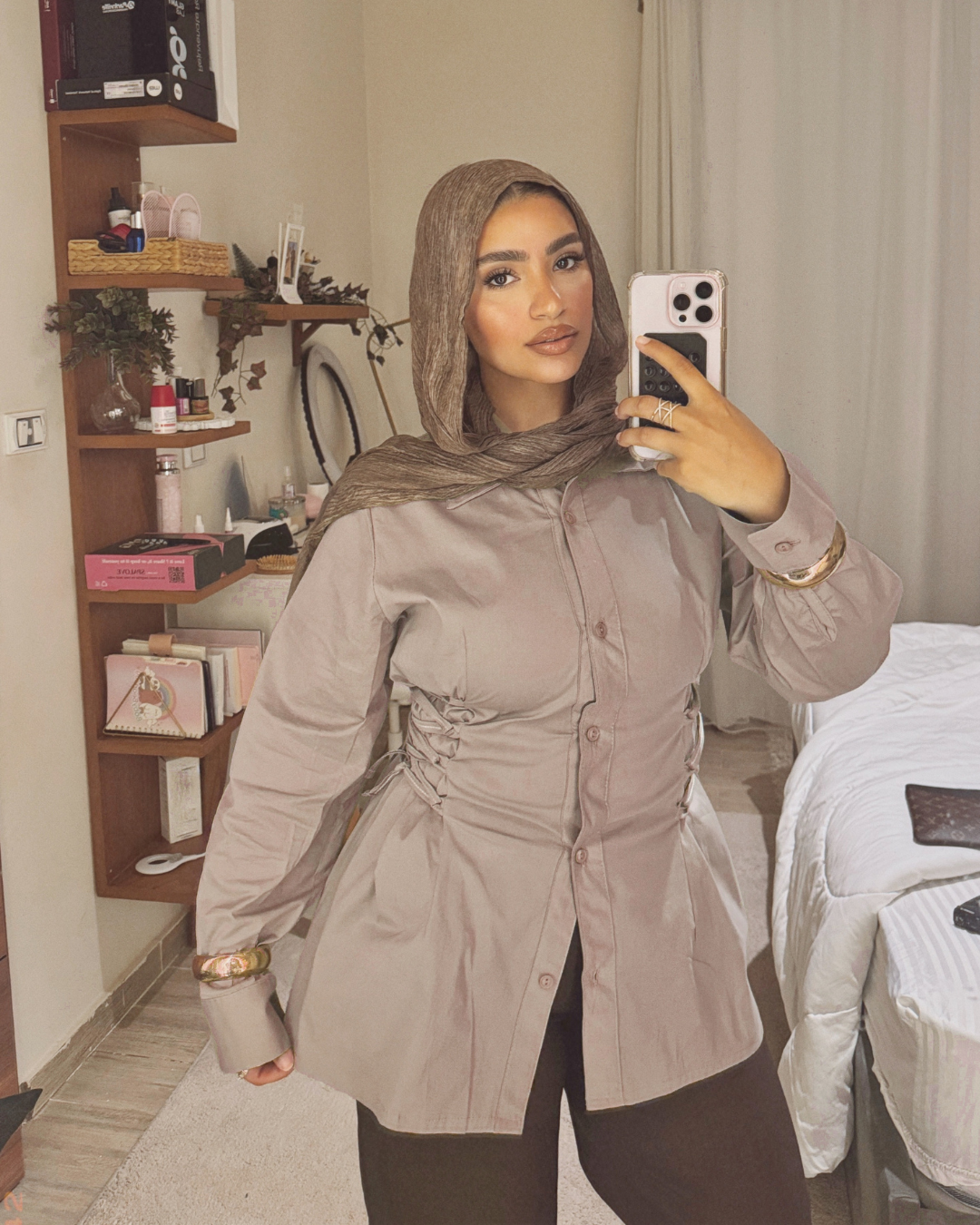 قميص كورسيه بوبلين كافيه فاتح