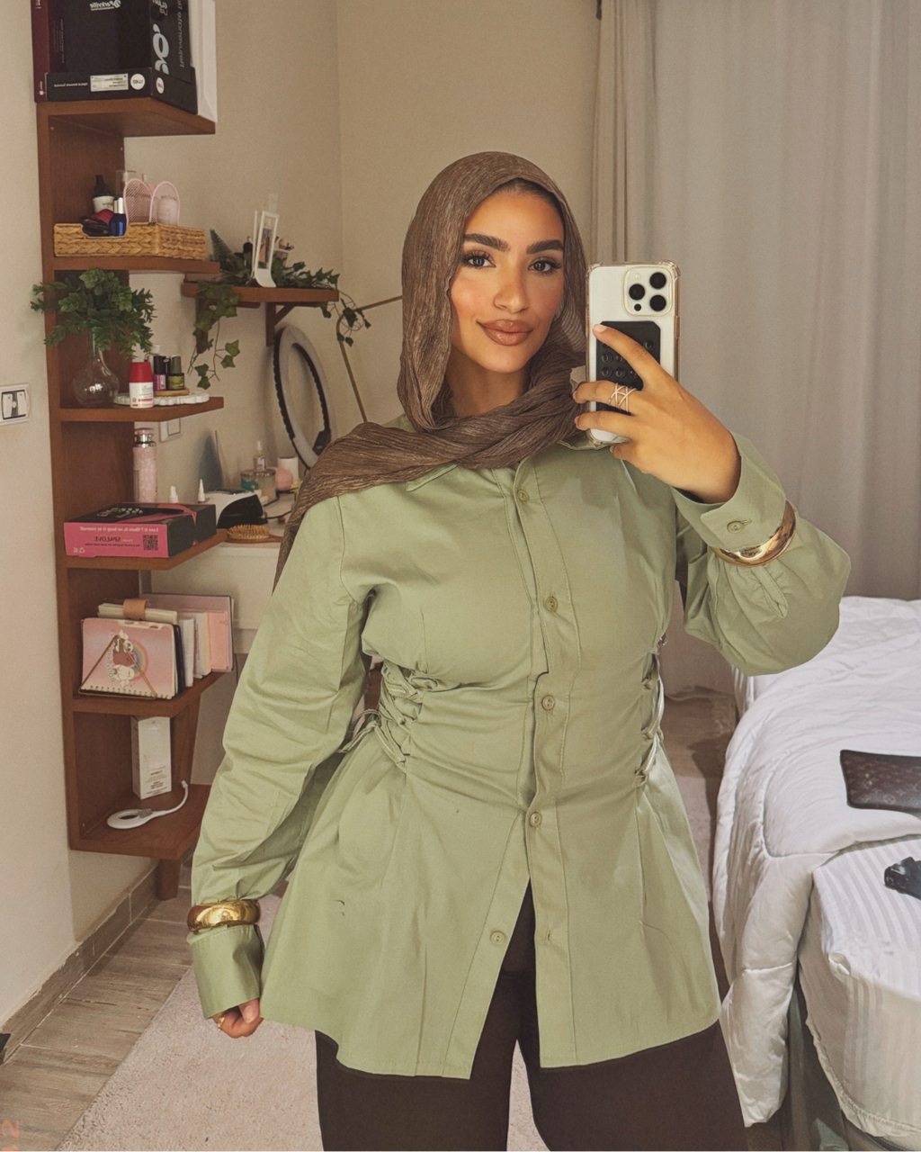 قميص كورسيه بوبلين زيتوني