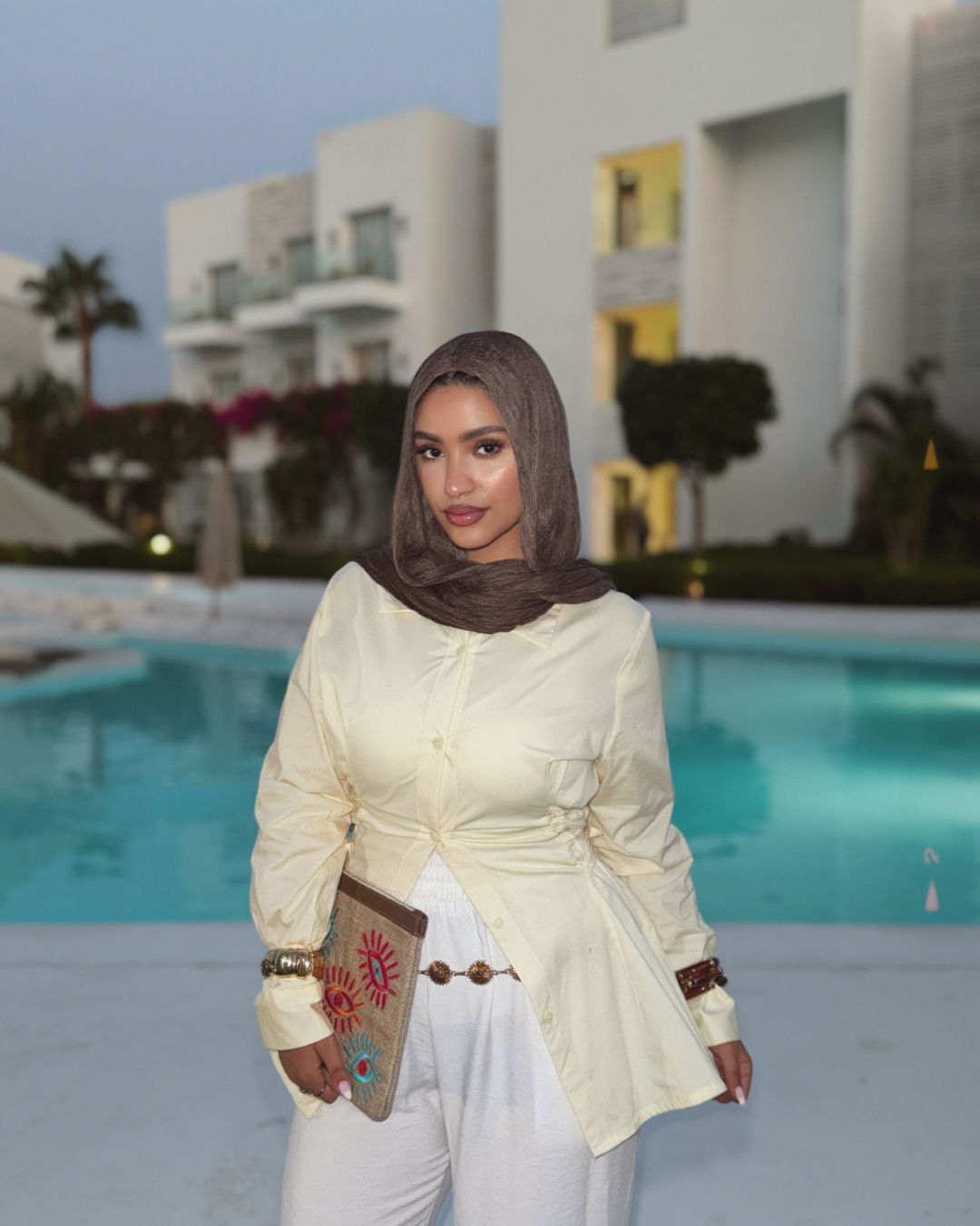 قميص كورسيه بوبلين أصفر